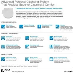 Inax Advanced Clean Elongated Heated Bidet Seat with Remote Control Operation and Slow Close Hinges -Toilet Seats Shop inax 8012a70grc additional information 15