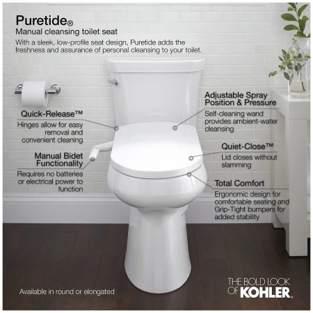 Kohler Puretide Round Bidet Toilet Seat with Quiet-Close, Quick-Release, and Quick-Attach 8 Kohler Puretide Round Bidet Toilet Seat with Quiet-Close, Quick-Release, and Quick-Attach - Image 6